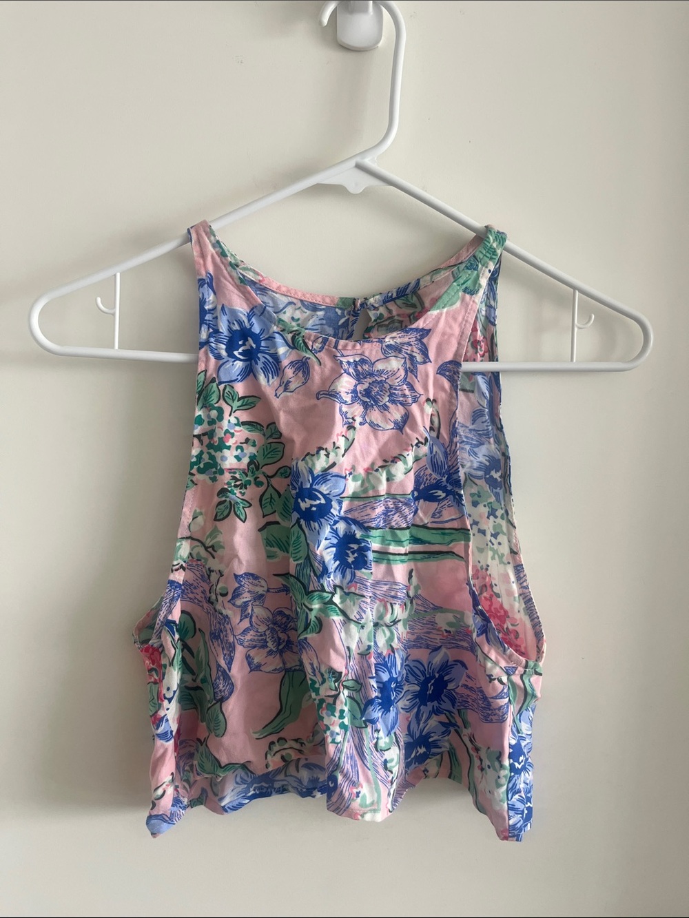 American Apparel Floral Pink & Blue Sleeveless Crop Tank Top